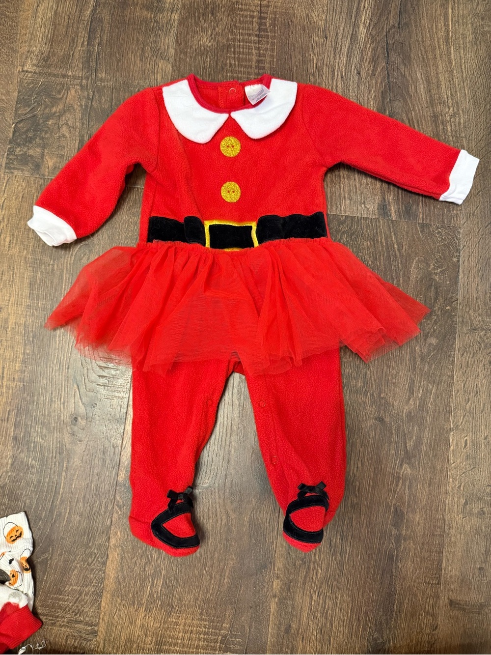 Baby Gear Red Tutu Footed Holiday Costume with White Collar